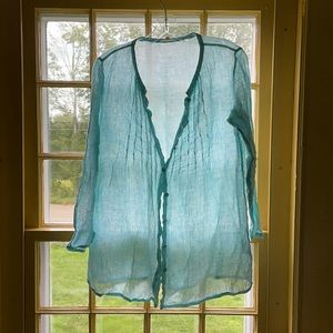 Eileen Fisher Aqua Linen Long Sleeve Shirt